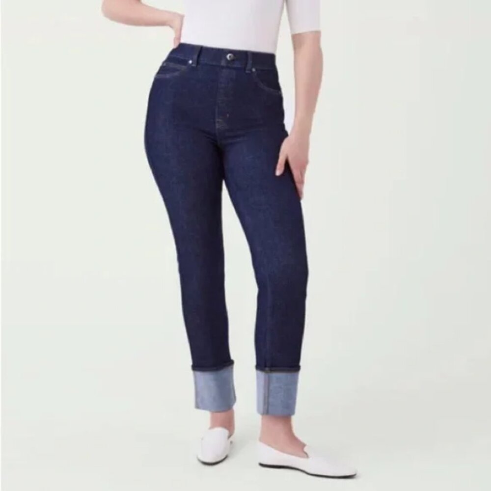 NEW NWOT! SPANX FULL LENGTH SLIM JEANS PULL ON HIGH RISE STRETCH DENIM sz S